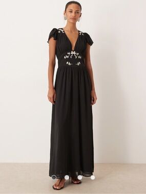 For Love & Lemons Black Embroidered Maxi Dress